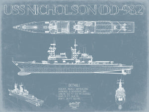 Bella Frye USS Nicholson (DD-982) Blueprint Wall Art - Original Destroyer Print