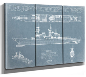 Bella Frye USS John Rodgers (DD-983) Blueprint Wall Art - Original Destroyer Print