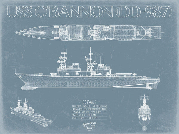 Bella Frye USS O'Bannon (DD-987) Blueprint Wall Art - Original Destroyer Print