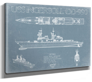 Bella Frye USS Ingersoll (DD-990) Blueprint Wall Art - Original Destroyer Print