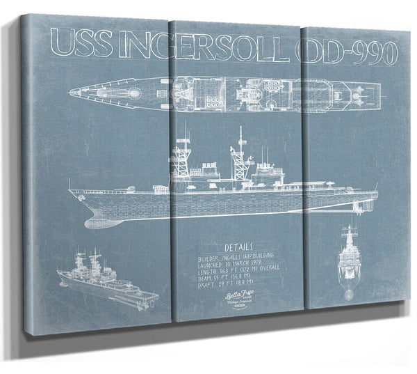 Bella Frye USS Ingersoll (DD-990) Blueprint Wall Art - Original Destroyer Print