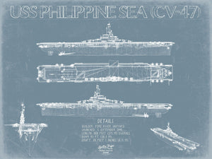 Bella Frye USS Philippine Sea (CV-47) Blueprint Wall Art - Original Carrier Print