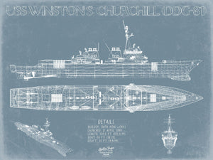 Bella Frye USS Winston S. Churchill (DDG-81) Blueprint Wall Art - Original Guided-Missile Destroyer Print