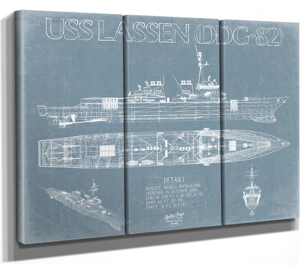 Bella Frye USS Lassen (DDG-82) Blueprint Wall Art - Original Guided-Missile Destroyer Print