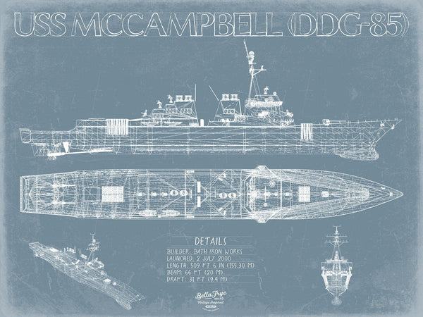 Bella Frye USS McCampbell (DDG-85) Blueprint Wall Art - Original Guided-Missile Destroyer Print