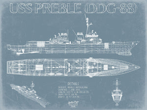 Bella Frye USS Preble (DDG-88) Blueprint Wall Art - Original Guided-Missile Destroyer Print