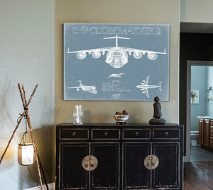 Bella Frye Boeing C-17 Globemaster III Aircraft Blueprint Wall Art - Original Fighter Plane Print