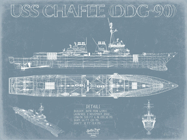 Bella Frye USS Chafee (DDG-90) Blueprint Wall Art - Original Guided-Missile Destroyer Print