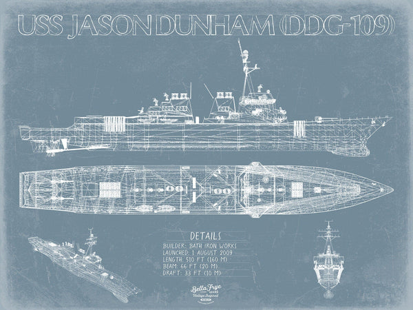 Bella Frye USS Jason Dunham (DDG-109) Blueprint Wall Art - Original Guided-Missile Destroyer Print