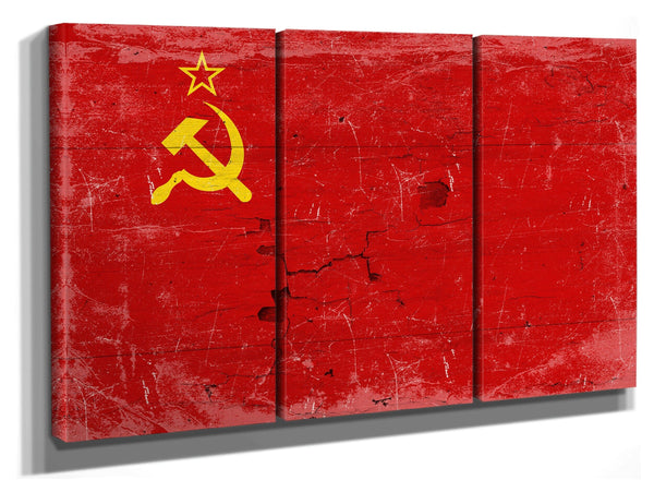 Bella Frye Soviet Union Flag Wall Art - Vintage Soviet Union Flag Sign Weathered Wood Style on Canvas