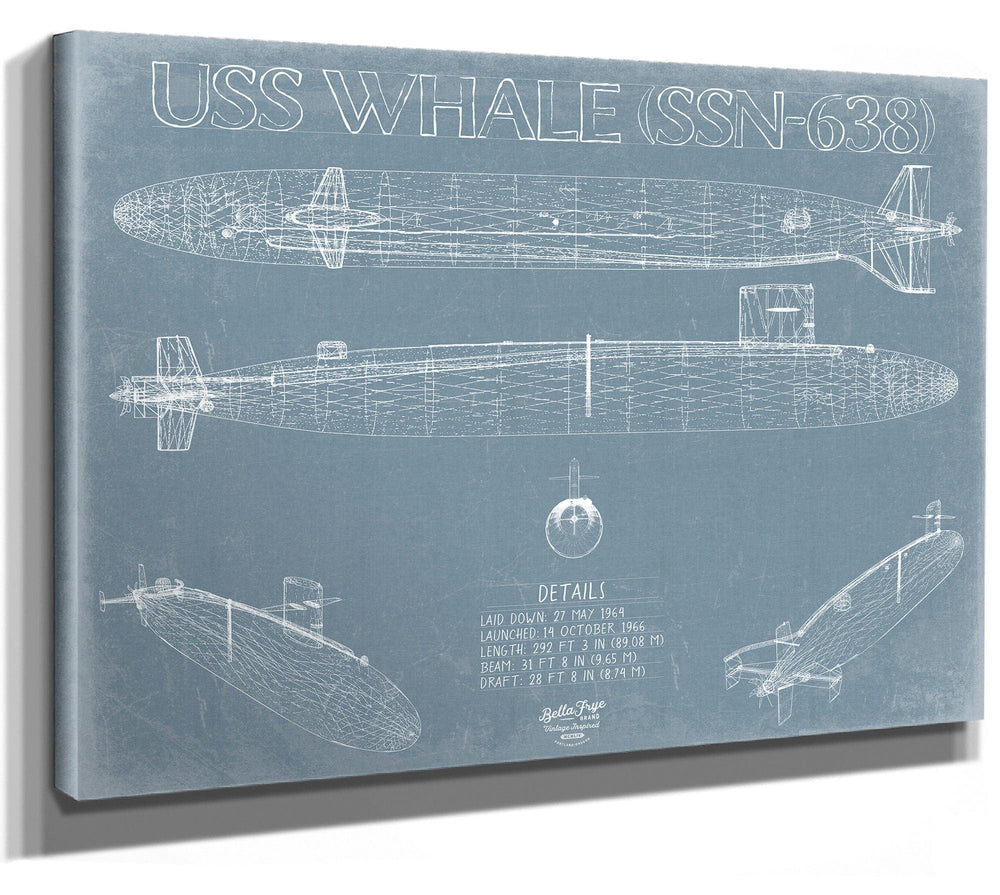 Bella Frye USS Whale (SSN-638) Blueprint Wall Art - Original Nuclear-powered Attack Submarine Print