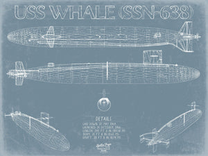 Bella Frye USS Whale (SSN-638) Blueprint Wall Art - Original Nuclear-powered Attack Submarine Print