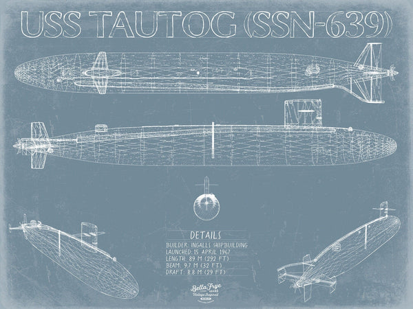 Bella Frye USS Tautog (SSN-639) Blueprint Wall Art - Original Nuclear-powered Attack Submarine Print