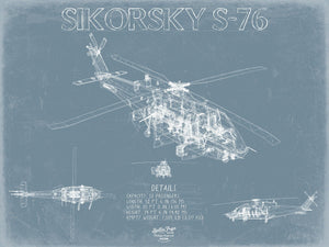 Bella Frye Sikorsky S76 Aircraft Blueprint Wall Art - Original Utility Helicopter Print