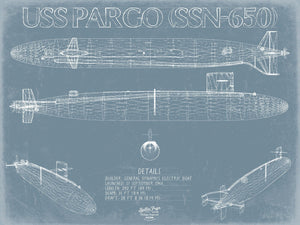 Bella Frye USS Pargo (SSN-650) Blueprint Wall Art - Original Nuclear-powered Attack Submarine Print