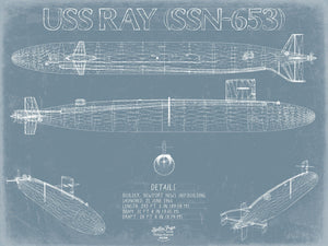 Bella Frye USS Ray (SSN-653) Blueprint Wall Art - Original Nuclear-powered Attack Submarine Print