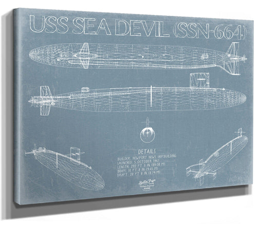 Bella Frye USS Sea Devil (SSN-664) Blueprint Wall Art - Original Nuclear-powered Attack Submarine Print