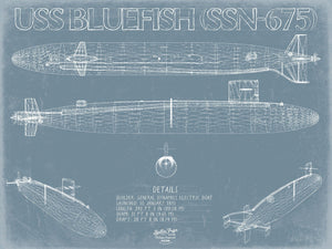 Bella Frye USS Bluefish (SSN-675) Blueprint Wall Art - Original Nuclear-powered Attack Submarine Print