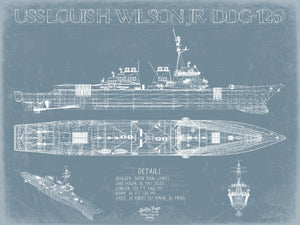 Bella Frye USS Louis H. Wilson Jr. (DDG-126) Blueprint Wall Art - Original Guided-Missile Destroyer Print