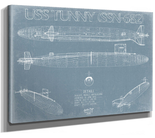 Bella Frye USS Tunny (SSN-682) Blueprint Wall Art - Original Nuclear-powered Attack Submarine Print