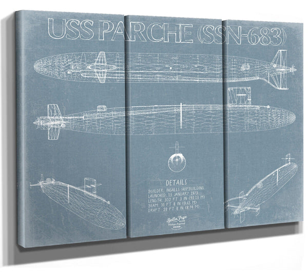 Bella Frye USS Parche (SSN-683) Blueprint Wall Art - Original Nuclear-powered Attack Submarine Print