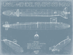 Bella Frye USS L. Mendel Rivers (SSN-686) Blueprint Wall Art - Original Nuclear-powered Attack Submarine Print