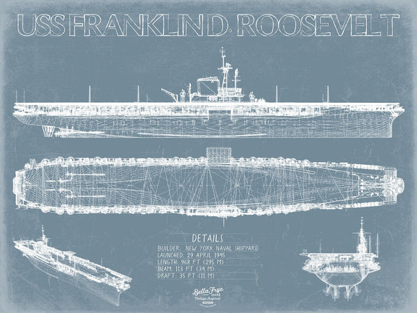 Bella Frye USS Franklin D. Roosevelt (CV-42) Blueprint Wall Art - Original Carrier Print