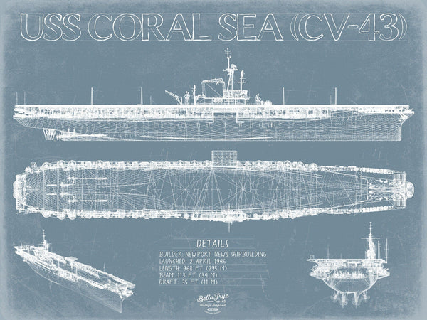 Bella Frye USS Coral Sea (CV-43) Blueprint Wall Art - Original Carrier Print