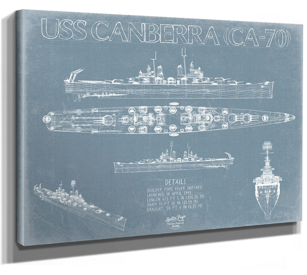 Bella Frye USS Canberra (CA-70) Blueprint Wall Art - Original Cruiser Print