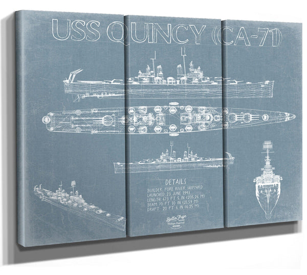 Bella Frye USS Quincy (CA-71) Blueprint Wall Art - Original Cruiser Print