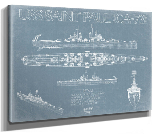 Bella Frye USS Saint Paul (CA-73) Blueprint Wall Art - Original Cruiser Print