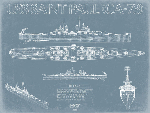 Bella Frye USS Saint Paul (CA-73) Blueprint Wall Art - Original Cruiser Print