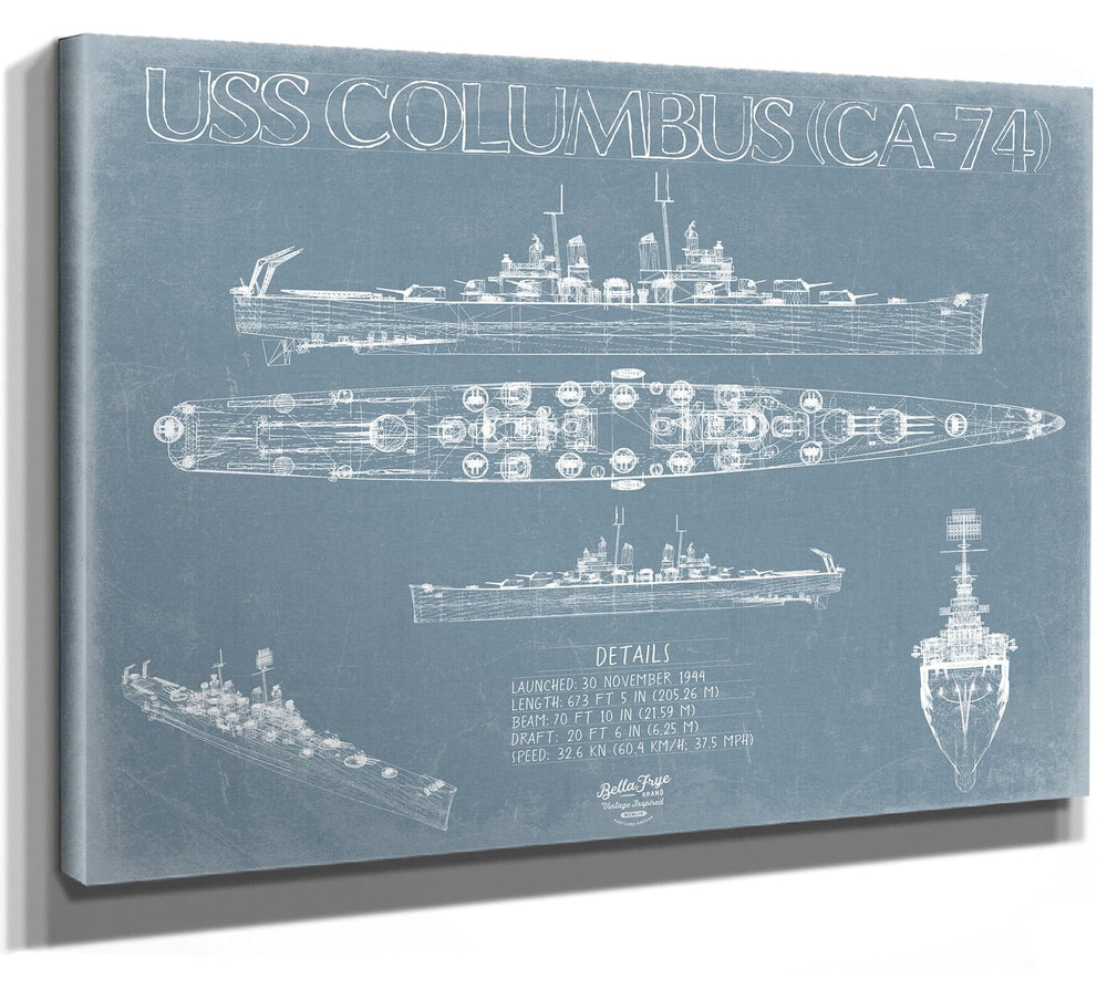 Bella Frye USS Columbus (CA-74) Blueprint Wall Art - Original Cruiser Print