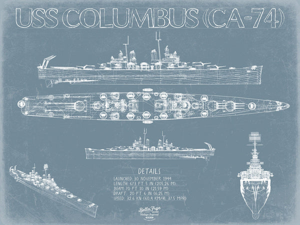 Bella Frye USS Columbus (CA-74) Blueprint Wall Art - Original Cruiser Print