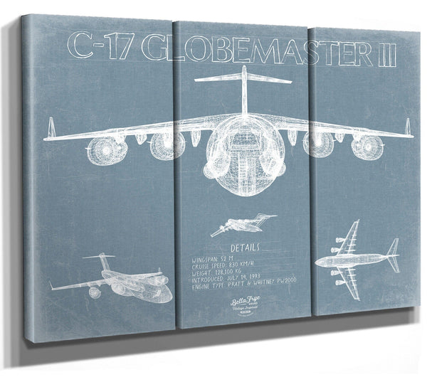 Bella Frye Boeing C-17 Globemaster III Aircraft Blueprint Wall Art - Original Fighter Plane Print