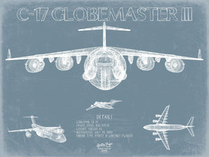 Bella Frye Boeing C-17 Globemaster III Aircraft Blueprint Wall Art - Original Fighter Plane Print