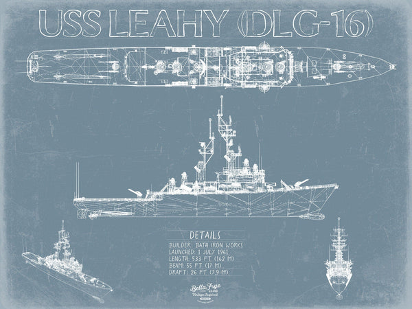 Bella Frye USS Leahy (CG-16) Blueprint Wall Art - Original Cruiser Print