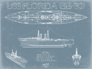 Bella Frye USS Florida (BB-30) Blueprint Wall Art - Original Battleship Print