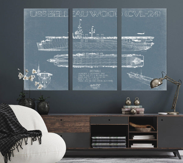 Bella Frye USS Belleau Wood (CVL-24) Blueprint Wall Art - Original Carrier Print