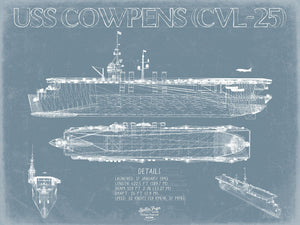 Bella Frye USS Cowpens (CVL-25) Blueprint Wall Art - Original Carrier Print