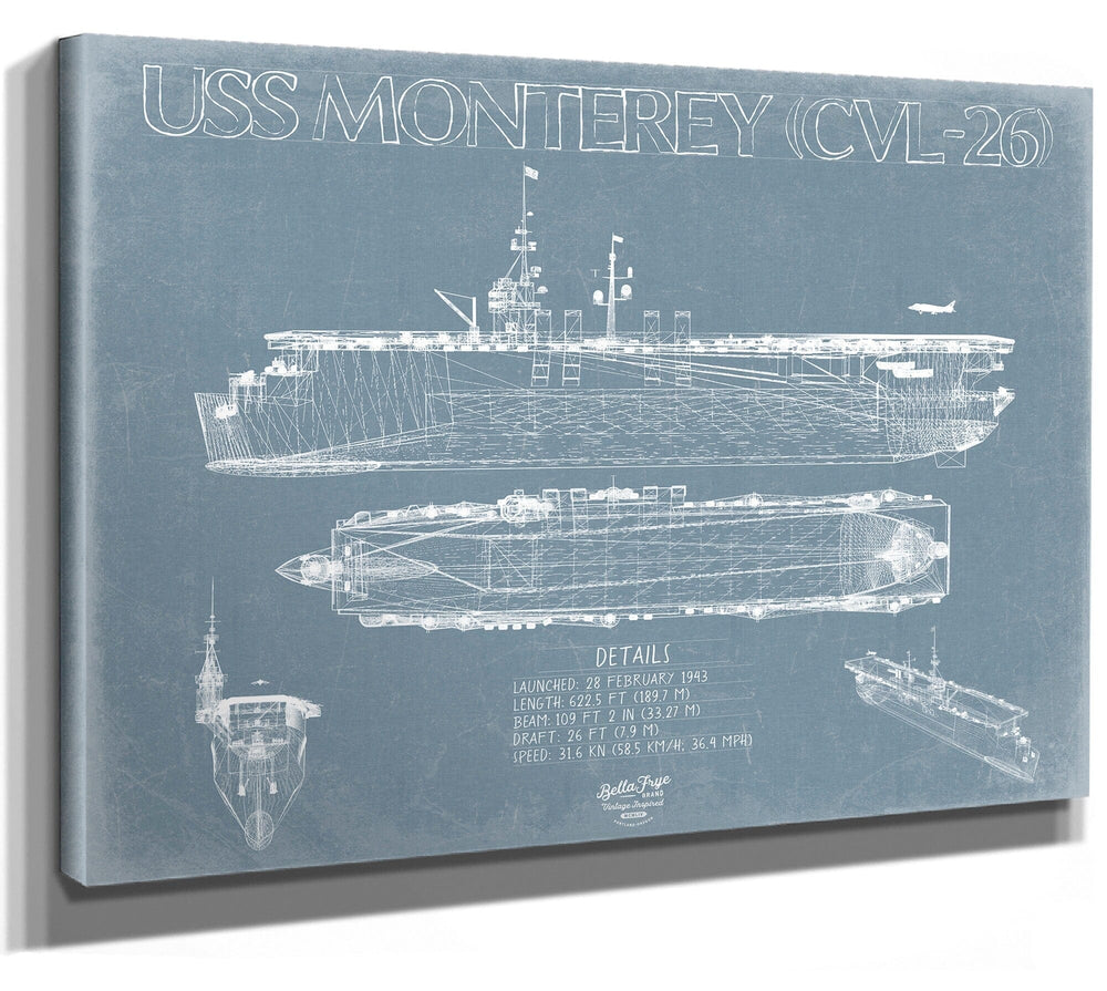 Bella Frye USS Monterey (CVL-26) Blueprint Wall Art - Original Carrier Print