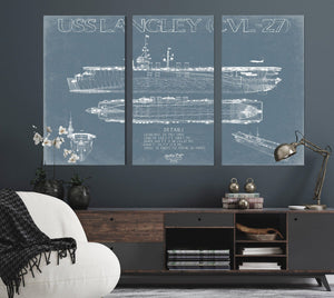 Bella Frye USS Langley (CVL-27) Blueprint Wall Art - Original Carrier Print