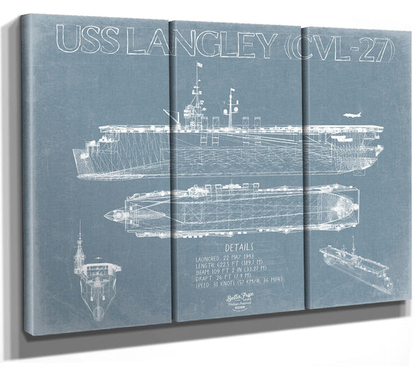 Bella Frye USS Langley (CVL-27) Blueprint Wall Art - Original Carrier Print