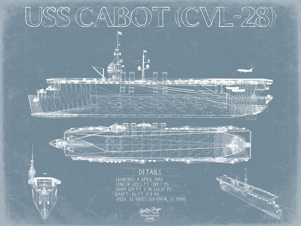 Bella Frye USS Cabot (CVL-28) Blueprint Wall Art - Original Carrier Print