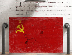 Bella Frye Soviet Union Flag Wall Art - Vintage Soviet Union Flag Sign Weathered Wood Style on Canvas