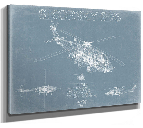 Bella Frye Sikorsky S76 Aircraft Blueprint Wall Art - Original Utility Helicopter Print