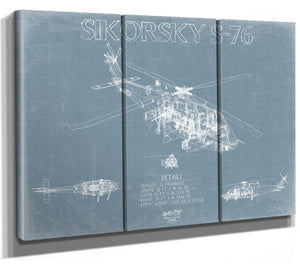 Bella Frye Sikorsky S76 Aircraft Blueprint Wall Art - Original Utility Helicopter Print