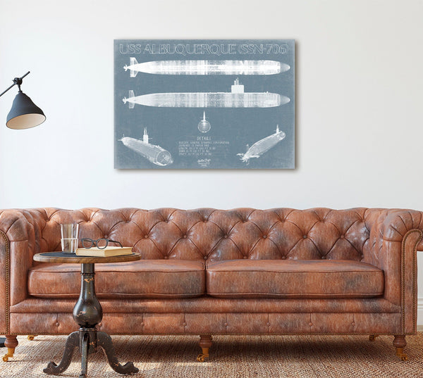 Bella Frye USS Albuquerque (SSN-706) Blueprint Wall Art - Original Submarine Print