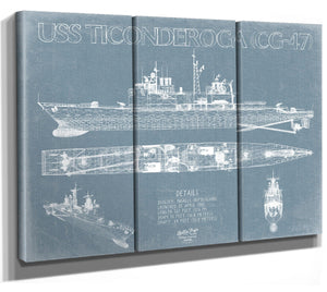 Bella Frye USS Ticonderoga (DDG-47/CG-47) Blueprint Wall Art - Original Cruiser Print