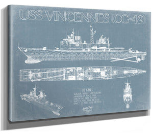 Bella Frye USS Vincennes (CG-49) Blueprint Wall Art - Original Cruiser Print